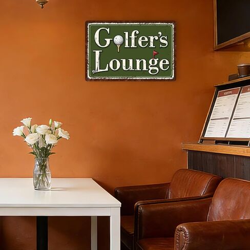 Golfers Lounge Metal Sign, 30x20cm/12x8in Tinplate Vintage Golf Lounge Wall Art Decor Accessories Supplies with Safer Rounded Corners and Pinholes for Club Room Home Bar Clubhouse or Man Cave in Saudi Arabia