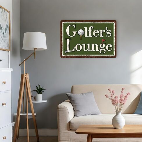 Golfers Lounge Metal Sign, 30x20cm/12x8in Tinplate Vintage Golf Lounge Wall Art Decor Accessories Supplies with Safer Rounded Corners and Pinholes for Club Room Home Bar Clubhouse or Man Cave in Saudi Arabia