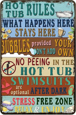 Viodenl Metal Sign Hot Tub Rules Tin Vintage Bar Home Bathroom Pool and Patio Decor Wall Decoration 12x8 Inches in Saudi Arabia