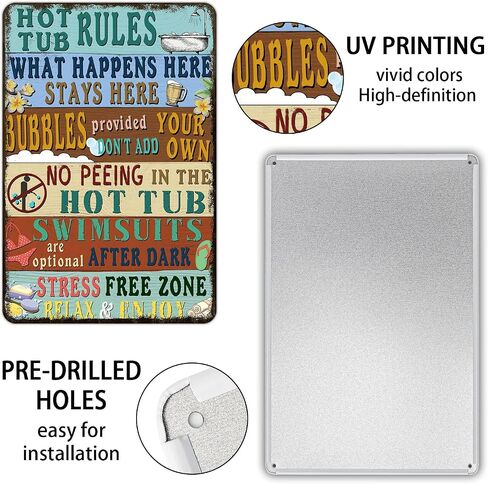 Viodenl Metal Sign Hot Tub Rules Tin Vintage Bar Home Bathroom Pool and Patio Decor Wall Decoration 12x8 Inches in Saudi Arabia