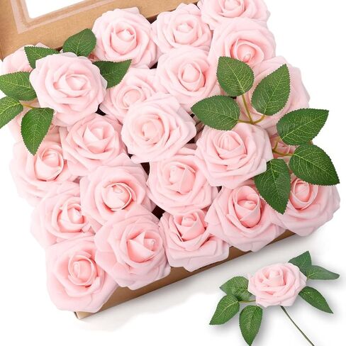 25Pcs Roses Artificial Flowers Foam Fake Rose White Fake Flowers Bouquet with Faux Stems, Decorative Flowers for Centerpieces, Wedding Bouquet for Bride in Saudi Arabia