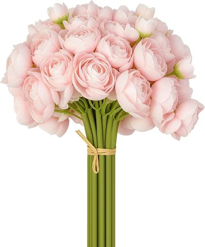 famibay Ranunculus Artificial Flowers 24 Pcs, Faux Silk Mini Peonies Bulk Flowers for Vase, Champagne Fake Wedding Filler Flowers for DIY Bouquets, Home Décor, Bridal Shower Decorations Arrangements in Kuwait