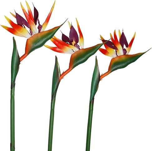 Artificial Bird of Paradise Flowers Rubber Strelitzia 32'in Long Stem Flower 3 Pcs,Suitable for DIY Home Decor Party Theme Display (Orange) in Saudi Arabia