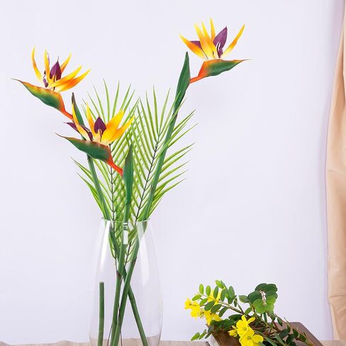 Artificial Bird of Paradise Flowers Rubber Strelitzia 32'in Long Stem Flower 3 Pcs,Suitable for DIY Home Decor Party Theme Display (Orange) in Saudi Arabia