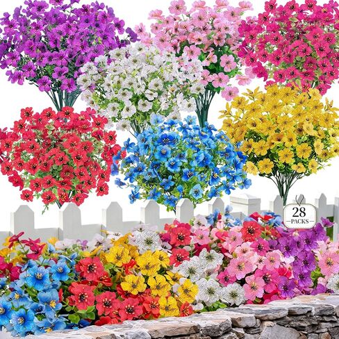 28 Bundles Artificial Flowers for Outdoors Fake Silk Flowers UV Resistant Faux Plastic Plants for Spring Summer Garden Porch Window Box Table Vase Home Indoor Outdoor Decoration, Mixed Color in Saudi Arabia