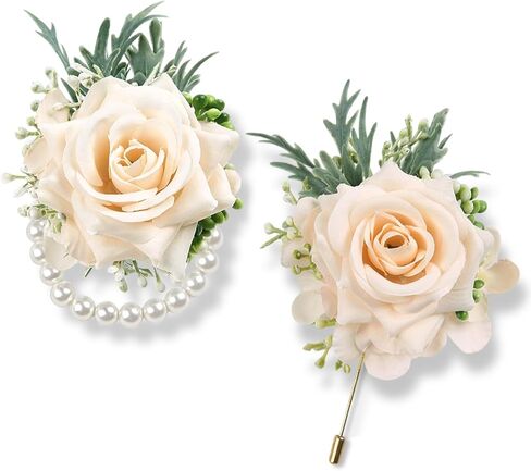 6pcs White Wedding Wrist Corsages Artificial Silk Rose for Women | for Wedding Prom Homecoming and Evening Party, Corsages with Pearls for Brides, Bridesmaids, the Mother of the Bride in Kuwait