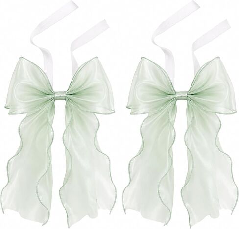 2 Pack Bow Curtain Tiebacks, French Style Silky Ribbon Curtain Holdbacks with Decorative Rope, Elegant Tie Backs for Curtains, Window Drapes, Bedroom Living Room Home Decor (Mint Green) in Saudi Arabia