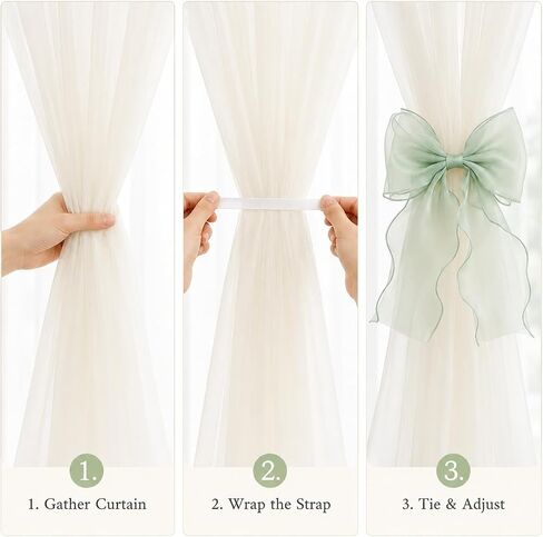 2 Pack Bow Curtain Tiebacks, French Style Silky Ribbon Curtain Holdbacks with Decorative Rope, Elegant Tie Backs for Curtains, Window Drapes, Bedroom Living Room Home Decor (Mint Green) in Saudi Arabia