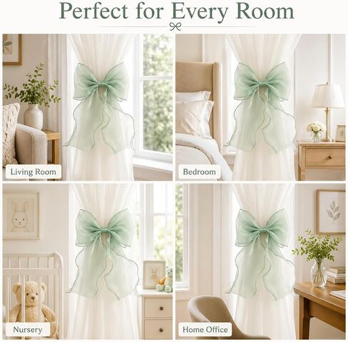 2 Pack Bow Curtain Tiebacks, French Style Silky Ribbon Curtain Holdbacks with Decorative Rope, Elegant Tie Backs for Curtains, Window Drapes, Bedroom Living Room Home Decor (Mint Green) in Saudi Arabia