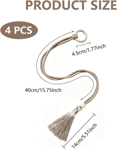 4 Pack Boho Curtain Tiebacks, Boho Drape Holdbacks Rope with Wooden Beads and Tassels for Drapes, Sheers & Home Decor in Kuwait