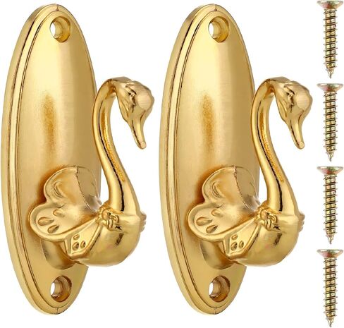 2 Pack Vintage Swan Curtain Holdbacks - Decorative Gold Curtain Tiebacks for Wall, Antique Zinc Alloy Drapery Ties Back Hooks for Window Decor, Gold Wall Mounted Holders in Saudi Arabia