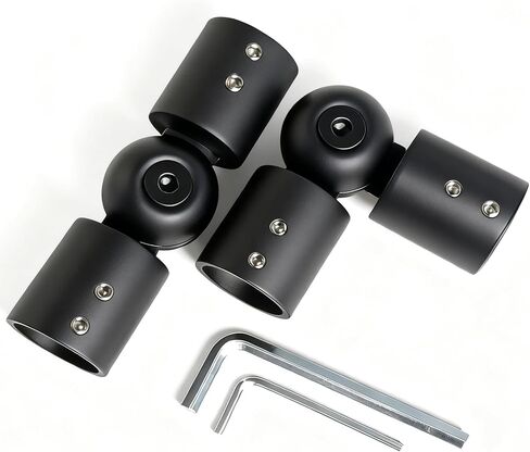 SVNR Heavy Duty 1 Inch Bay Window Corner Curtain Rod Connector, Set of 2 Black Stainless Steel Metal Hinged Elbow Connectors with Screwdriver for Easy Installation in Saudi Arabia