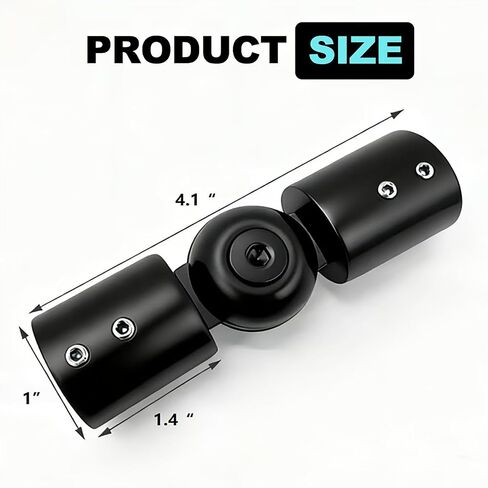 SVNR Heavy Duty 1 Inch Bay Window Corner Curtain Rod Connector, Set of 2 Black Stainless Steel Metal Hinged Elbow Connectors with Screwdriver for Easy Installation in Saudi Arabia