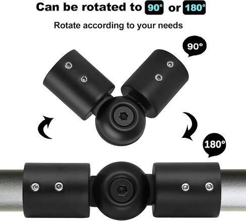 SVNR Heavy Duty 1 Inch Bay Window Corner Curtain Rod Connector, Set of 2 Black Stainless Steel Metal Hinged Elbow Connectors with Screwdriver for Easy Installation in Saudi Arabia
