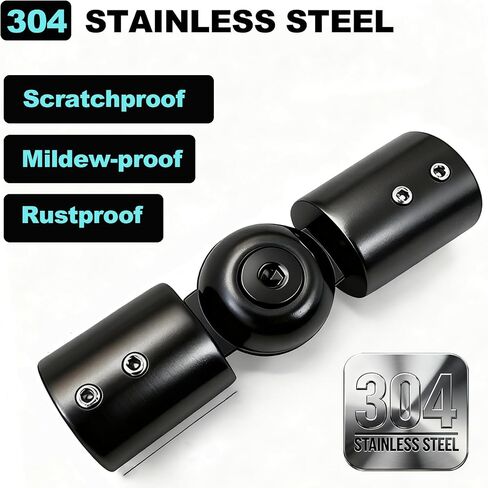 SVNR Heavy Duty 1 Inch Bay Window Corner Curtain Rod Connector, Set of 2 Black Stainless Steel Metal Hinged Elbow Connectors with Screwdriver for Easy Installation in Saudi Arabia