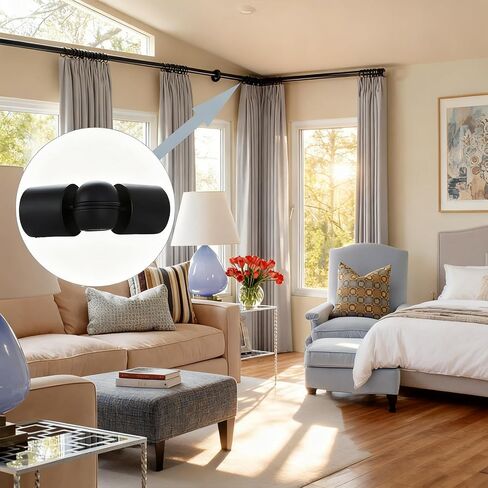 SVNR Heavy Duty 1 Inch Bay Window Corner Curtain Rod Connector, Set of 2 Black Stainless Steel Metal Hinged Elbow Connectors with Screwdriver for Easy Installation in Saudi Arabia