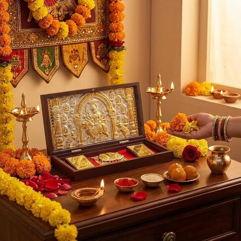 Foldable Maa Durga Pocket Temple Large | Portable Mandir for Pooja Room, Travel & Home Decor | Decorative Maa Durga Temple with Blessings (8.4 x 4.5 x 1.6 Inches) in Saudi Arabia