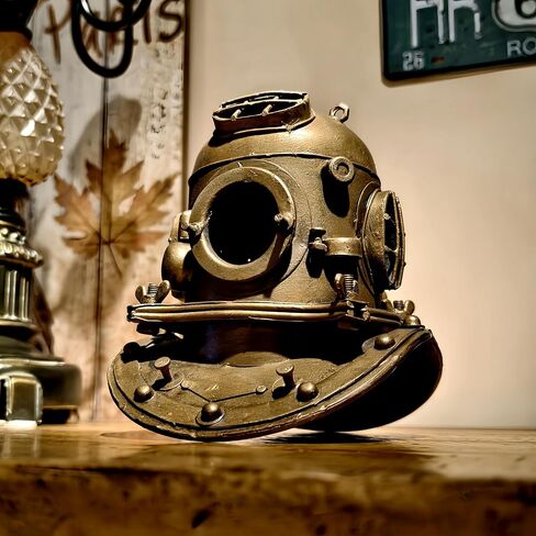 Vintage Diving Helmet Antique Metal Nautical Decor Ducker's Cap Golden Deep Sea Diver Model Maritime Explorer Sculpture for Home Office Mancave Desktop Ocean Presents for Scuba Divers Sea Lovers in Saudi Arabia