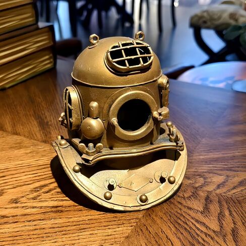 Vintage Diving Helmet Antique Metal Nautical Decor Ducker's Cap Golden Deep Sea Diver Model Maritime Explorer Sculpture for Home Office Mancave Desktop Ocean Presents for Scuba Divers Sea Lovers in Saudi Arabia