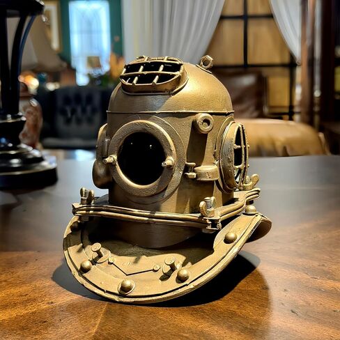 Vintage Diving Helmet Antique Metal Nautical Decor Ducker's Cap Golden Deep Sea Diver Model Maritime Explorer Sculpture for Home Office Mancave Desktop Ocean Presents for Scuba Divers Sea Lovers in Saudi Arabia