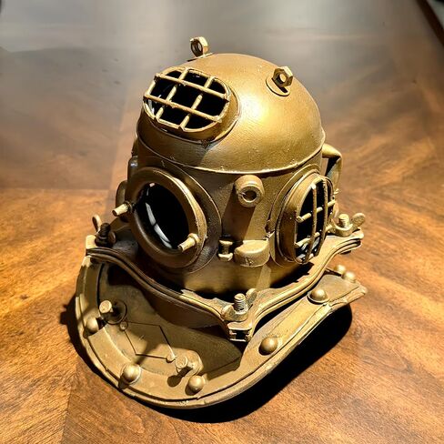Vintage Diving Helmet Antique Metal Nautical Decor Ducker's Cap Golden Deep Sea Diver Model Maritime Explorer Sculpture for Home Office Mancave Desktop Ocean Presents for Scuba Divers Sea Lovers in Saudi Arabia