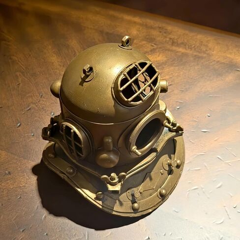 Vintage Diving Helmet Antique Metal Nautical Decor Ducker's Cap Golden Deep Sea Diver Model Maritime Explorer Sculpture for Home Office Mancave Desktop Ocean Presents for Scuba Divers Sea Lovers in Saudi Arabia