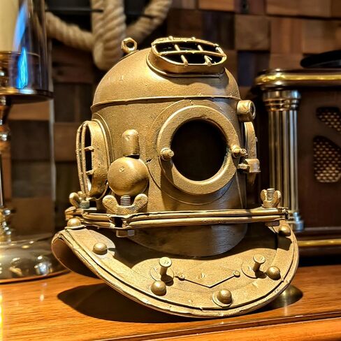 Vintage Diving Helmet Antique Metal Nautical Decor Ducker's Cap Golden Deep Sea Diver Model Maritime Explorer Sculpture for Home Office Mancave Desktop Ocean Presents for Scuba Divers Sea Lovers in Saudi Arabia