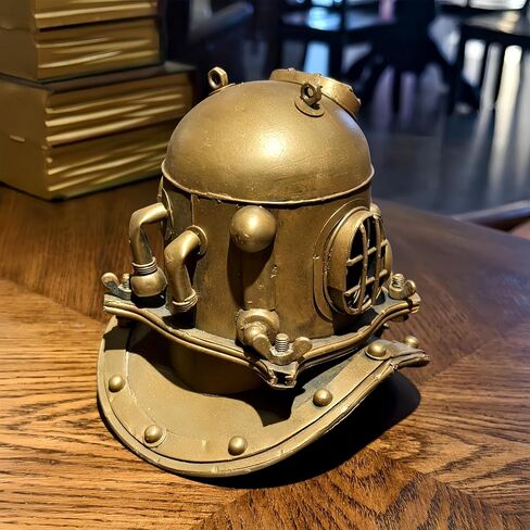 Vintage Diving Helmet Antique Metal Nautical Decor Ducker's Cap Golden Deep Sea Diver Model Maritime Explorer Sculpture for Home Office Mancave Desktop Ocean Presents for Scuba Divers Sea Lovers in Saudi Arabia