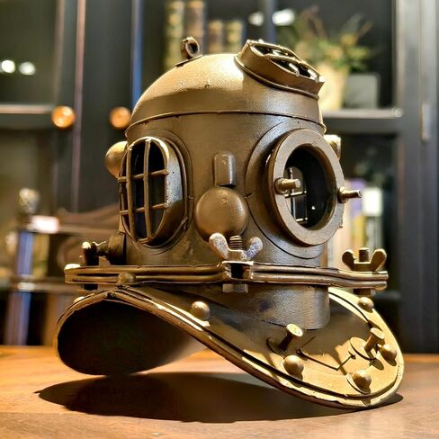 Vintage Diving Helmet Antique Metal Nautical Decor Ducker's Cap Golden Deep Sea Diver Model Maritime Explorer Sculpture for Home Office Mancave Desktop Ocean Presents for Scuba Divers Sea Lovers in Saudi Arabia
