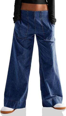 Cicy Bell Womens Wide Legs Baggy Jeans Elastic High Waisted Casual Loose Boyfriend Denim Pants with Pockets in Kuwait
