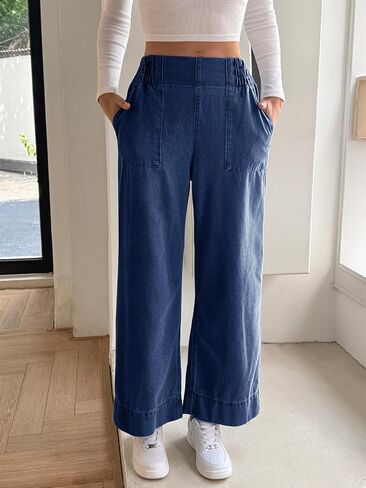 Cicy Bell Womens Wide Legs Baggy Jeans Elastic High Waisted Casual Loose Boyfriend Denim Pants with Pockets in Kuwait