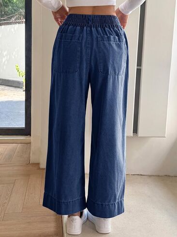 Cicy Bell Womens Wide Legs Baggy Jeans Elastic High Waisted Casual Loose Boyfriend Denim Pants with Pockets in Kuwait