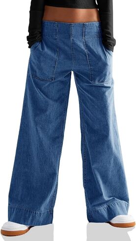 Cicy Bell Womens Wide Legs Baggy Jeans Elastic High Waisted Casual Loose Boyfriend Denim Pants with Pockets in Kuwait