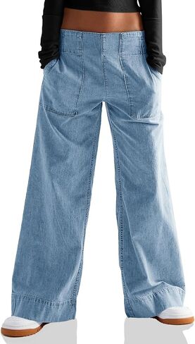 Cicy Bell Womens Wide Legs Baggy Jeans Elastic High Waisted Casual Loose Boyfriend Denim Pants with Pockets in Kuwait