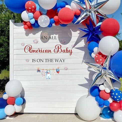 All American Baby is on the Way Baby Shower Decal | 4th of July Theme with Fireworks and Stars Wall Decoration, Patriotic Party Independence Day Decal in Saudi Arabia