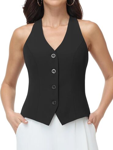 Vest Tops for Women V Neck Racerback Suit Vest | Button Down, Blazer Waistcoat, Dressy Casual in Kuwait