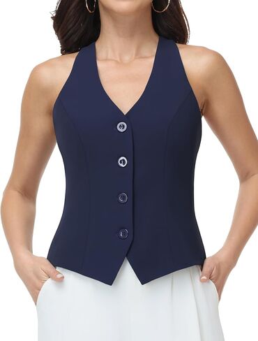 Vest Tops for Women V Neck Racerback Suit Vest | Button Down, Blazer Waistcoat, Dressy Casual in Kuwait
