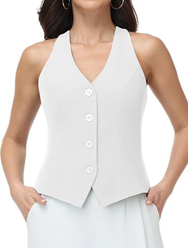 Vest Tops for Women V Neck Racerback Suit Vest | Button Down, Blazer Waistcoat, Dressy Casual in Kuwait