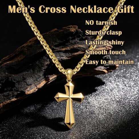Cross Necklace for Women Men 14K Gold Pendant Jewelry with Rolo Chain Christian Religious Baptism First Communion Necklace in Kuwait