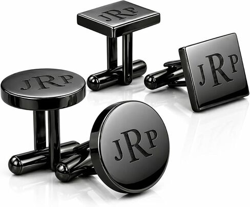 Danique Jewelry Custom Black Cufflinks for Men, Personalized Engraved Round or Square Cuff Links, Monogram Initial Name Date Wedding Cufflinks, Gift for Groomsmen, Groom, Dad, Husband, Best Man in Kuwait