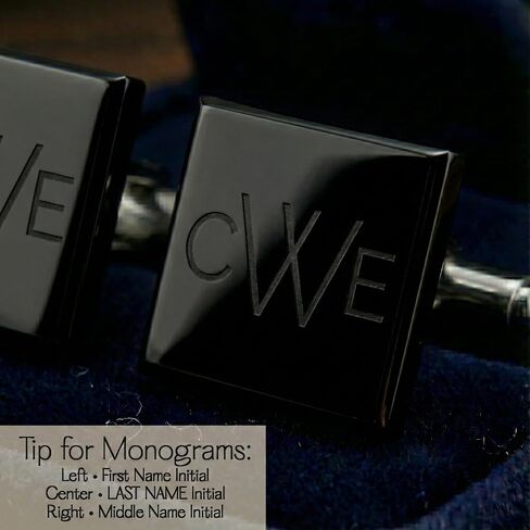 Danique Jewelry Custom Black Cufflinks for Men, Personalized Engraved Round or Square Cuff Links, Monogram Initial Name Date Wedding Cufflinks, Gift for Groomsmen, Groom, Dad, Husband, Best Man in Kuwait