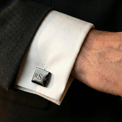 Danique Jewelry Custom Black Cufflinks for Men, Personalized Engraved Round or Square Cuff Links, Monogram Initial Name Date Wedding Cufflinks, Gift for Groomsmen, Groom, Dad, Husband, Best Man in Kuwait
