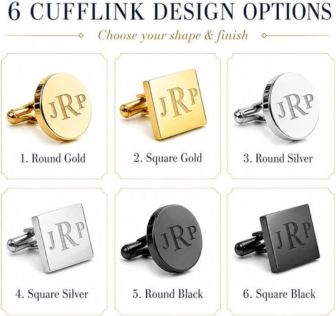 Danique Jewelry Custom Black Cufflinks for Men, Personalized Engraved Round or Square Cuff Links, Monogram Initial Name Date Wedding Cufflinks, Gift for Groomsmen, Groom, Dad, Husband, Best Man in Kuwait