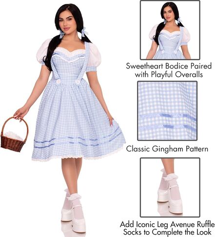 Leg Avenue Womens Kansas Sweetie Dorothy Costume Adult Includes Gingham Dress and Matching Hair Tie in Kuwait