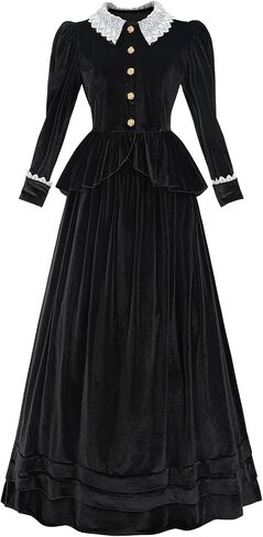 Velvet Victorian Dress for Women Black 2-Piece 1800s Edwardian Dresses Costume with Pockets in Saudi Arabia