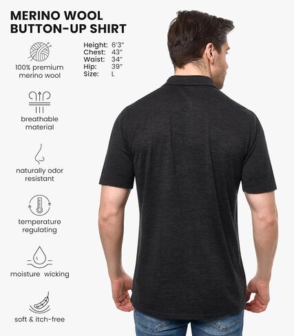 Merino Wool Shirts for Men - 100% Merino Wool Button Up Shirt Men Long and Short Sleeve Lightweight Breathable in Kuwait
