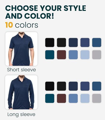 Merino Wool Shirts for Men - 100% Merino Wool Button Up Shirt Men Long and Short Sleeve Lightweight Breathable in Kuwait