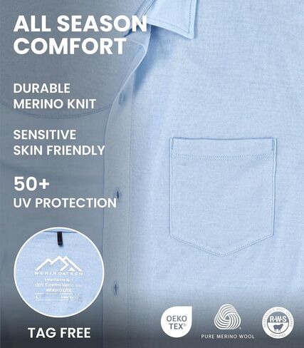 Merino Wool Shirts for Men - 100% Merino Wool Button Up Shirt Men Long and Short Sleeve Lightweight Breathable in Kuwait