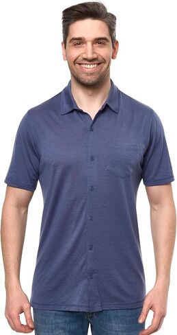 Merino Wool Shirts for Men - 100% Merino Wool Button Up Shirt Men Long and Short Sleeve Lightweight Breathable in Kuwait
