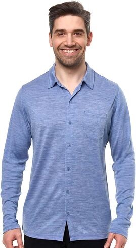Merino Wool Shirts for Men - 100% Merino Wool Button Up Shirt Men Long and Short Sleeve Lightweight Breathable in Kuwait